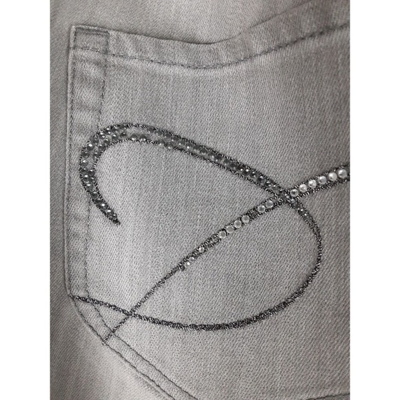 Chicos Platinum Women's Gray Straight Leg Denim Jeans Stretch Rhinestone 14 2.5 - Picture 5 of 9